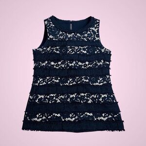 J.Crew Black Lace Sleeveless Top | XS | Elegant Layered Lace, Versatile & Chic!
